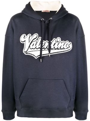 Valentino embroidered logo-patch hoodie - Blue