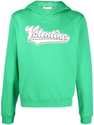 Valentino embroidered logo-patch hoodie - Green