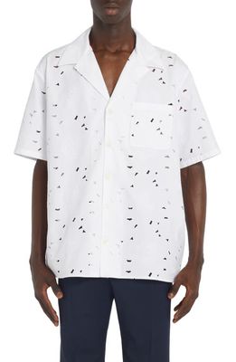 Valentino Eyelet Embroidered Short Sleeve Button-Up Shirt in Bianco