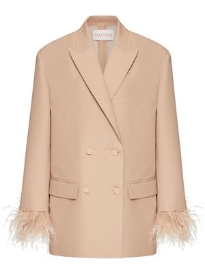 Valentino feather-detail double-breasted blazer - Neutrals
