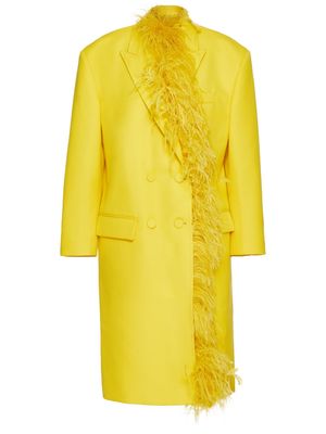 Valentino feather-trim double-breasted wool coat - Yellow