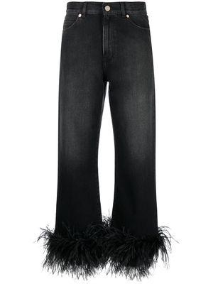 Valentino feather-trim straight-leg jeans - Black