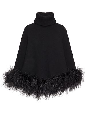 Valentino feather-trim wool cape - Black