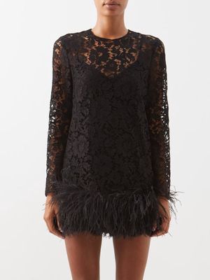 Valentino - Feather-trimmed Guipure-lace Top - Womens - Black