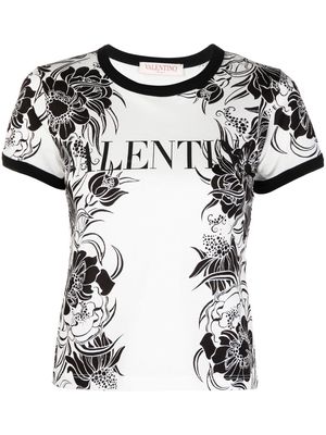 Valentino floral logo-print T-shirt - Black