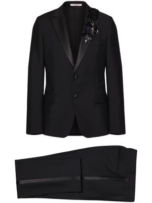 Valentino floral-patch wool dinner suit - Black