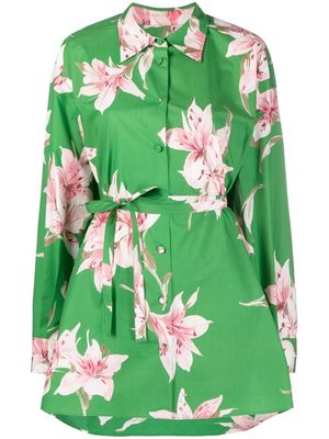 Valentino floral-print belted shirt - Green