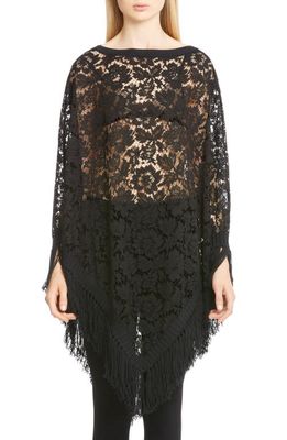 Valentino Fringed Lace Poncho in Black