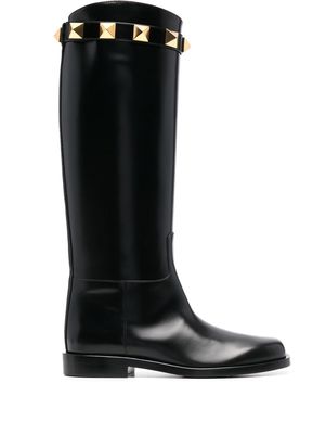 Valentino Garavani 25mm Rockstud embellished knee-high boots - Black
