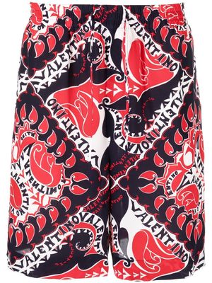 Valentino Garavani abstract-print drawstring-waist deck shorts - Blue