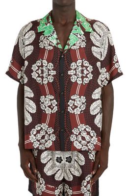 Valentino Garavani Bandana Print Silk Bowling Shirt in Bandana Fiore Marr./archive