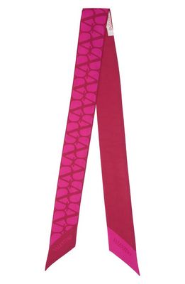 Valentino Garavani Bandeaux Icon Wool & Cashmere Twill Scarf in Pink Chiaro/pink Scuro/pink