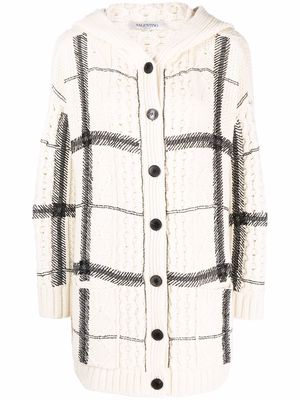 Valentino Garavani bead-embellished check-pattern hooded cardigan - White