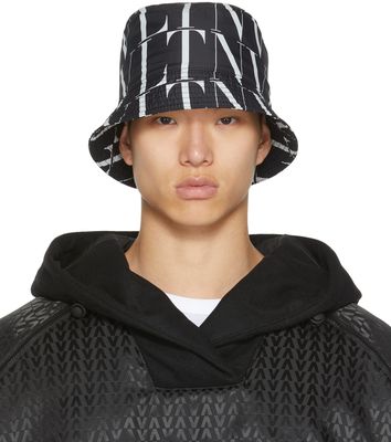 Valentino Garavani Black Allover 'VLTN' Bucket Hat