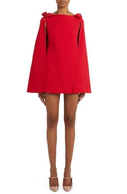 Valentino Garavani Bow Detail Crepe Couture Cape Dress in Rosso