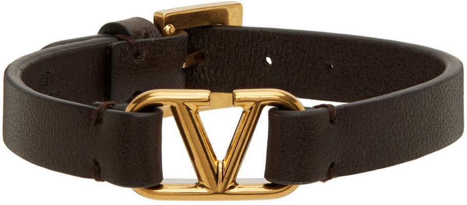 Valentino Garavani Brown VLogo Leather Bracelet