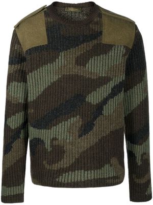 Valentino Garavani camouflage panelled ribbed-knit jumper - Green