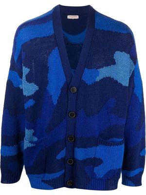 Valentino Garavani camouflage-pattern virgin wool cardigan - Blue