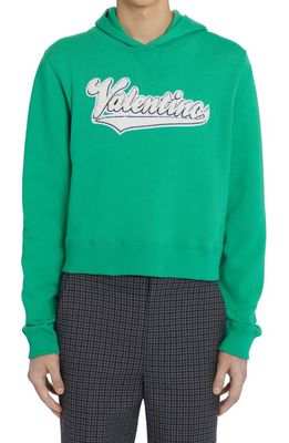 Valentino Garavani Cotton Blend Logo Hoodie in 510 - Verde Smeraldo