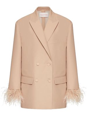 Valentino Garavani feather-detail double-breasted blazer - Neutrals