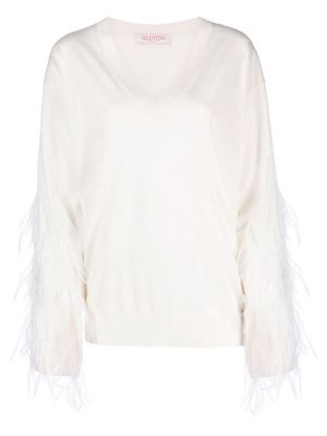 Valentino Garavani feather-detail wool jumper - Neutrals