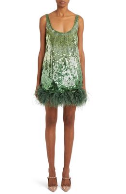 Valentino Garavani Feather Trim Sequin Minidress in Celery Green