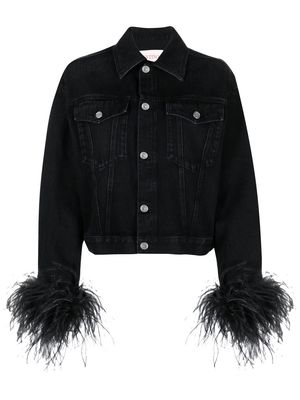 Valentino Garavani feather-trimmed denim jacket - Black