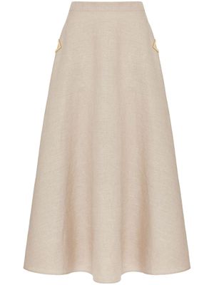 Valentino Garavani flared linen midi skirt - Neutrals