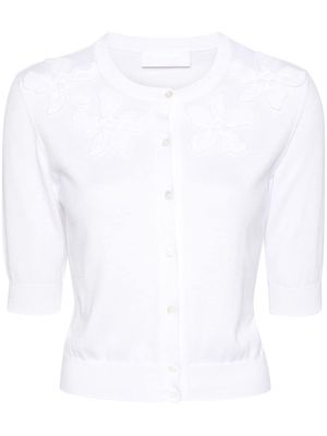 Valentino Garavani floral-appliqué cotton cardigan - White