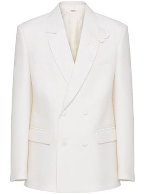 Valentino Garavani floral-appliqué double-breasted blazer - White