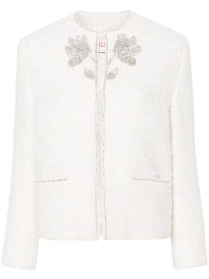 Valentino Garavani floral-appliqué tweed jacket - White