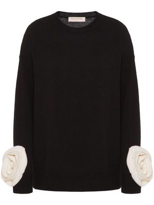 Valentino Garavani floral-appliqué wool jumper - Black