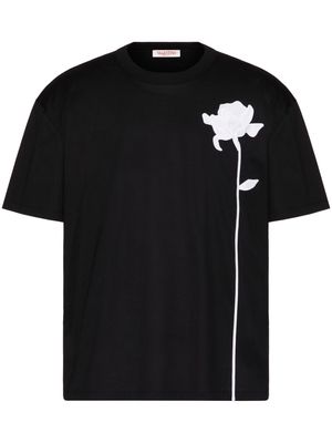 Valentino Garavani floral-embroidered cotton T-shirt - Black