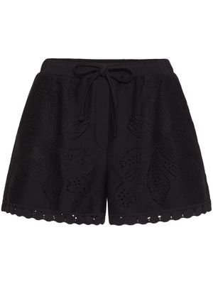 Valentino Garavani floral-embroidered drawstring shorts - Black