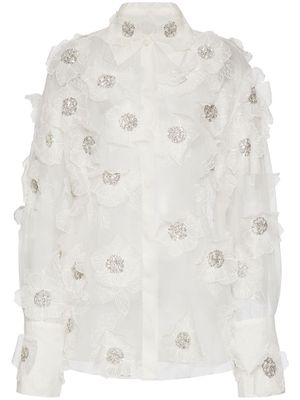 Valentino Garavani floral-embroidered organza shirt - White