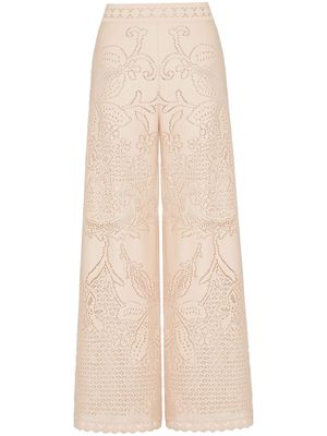 Valentino Garavani floral-embroidered wide-leg trousers - Neutrals