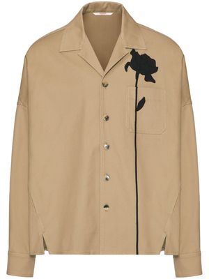 Valentino Garavani flower-appliqué canvas shirt jacket - Neutrals