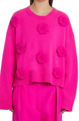 Valentino Garavani Flower Embellished Oversize Wool Sweater in Pink Pp Uwt