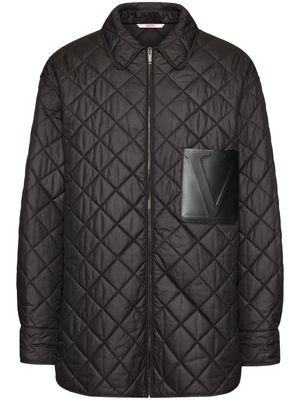 Valentino Garavani leather-pocket quilted shirt jacket - Black