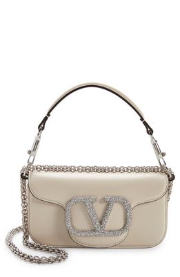 Valentino Garavani Locò Crystal Embellished Leather Shoulder Bag in Light Ivory/Palladio Crystal
