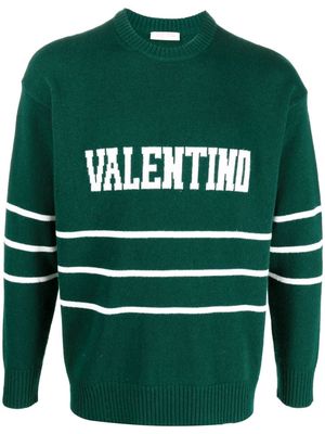 Valentino Garavani logo-intarsia crew-neck jumper - Green