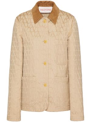 Valentino Garavani logo-jacquard single-breasted blazer - Neutrals