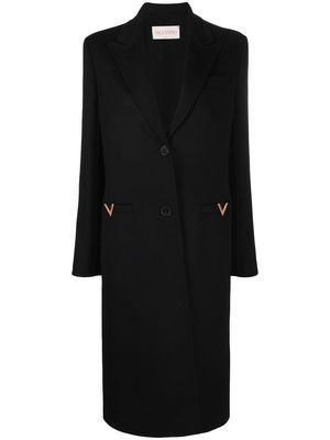 Valentino Garavani logo-plaque single-breasted coat - Black