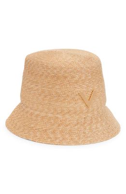 Valentino Garavani Logo Plaque Straw Bucket Hat in Naturale