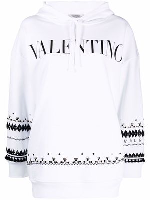 Valentino Garavani logo-print sequinned hoodie - White