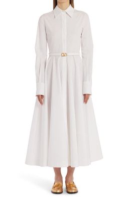 Valentino Garavani Long Sleeve Cotton Poplin Midi Dress in 0Bo Bianco