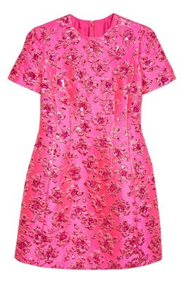 Valentino Garavani Metallic Floral Jacquard Fit & Flare Minidress in Pink Pp Uwt