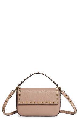 Valentino Garavani Mini Rockstud Leather Top Handle Bag in Poudre Rockstud