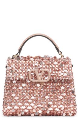 Valentino Garavani Mini VSling Crystal & Paillette Top Handle Bag in Mv6 Light Peach/Rose Mist