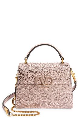 Valentino Garavani Mini VSling Crystal Embellished Top Handle Bag in D0M Vintage Rose/Rose Quartz